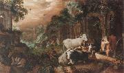 Roelant Savery Herders resting and watering their animals by a set of ruins oil on canvas